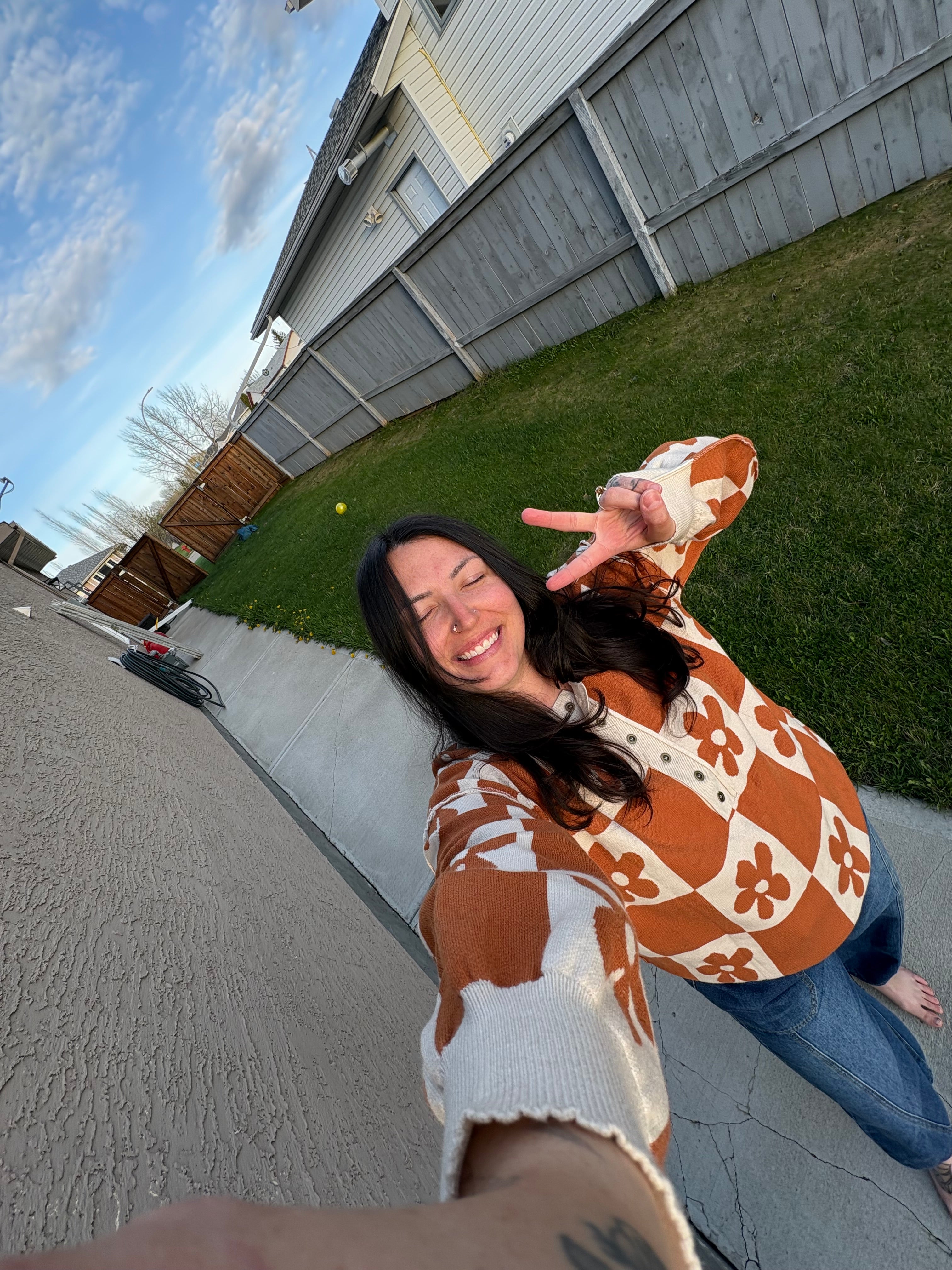 Flower Power Camel Henley Sweater