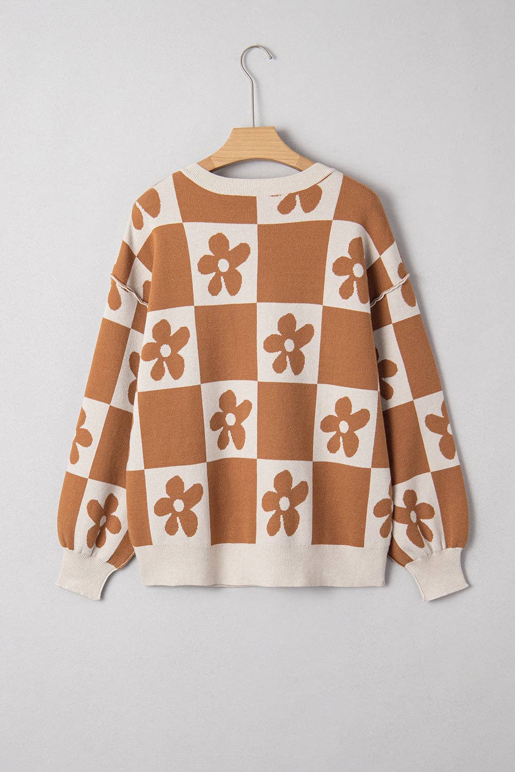 Flower Power Camel Henley Sweater
