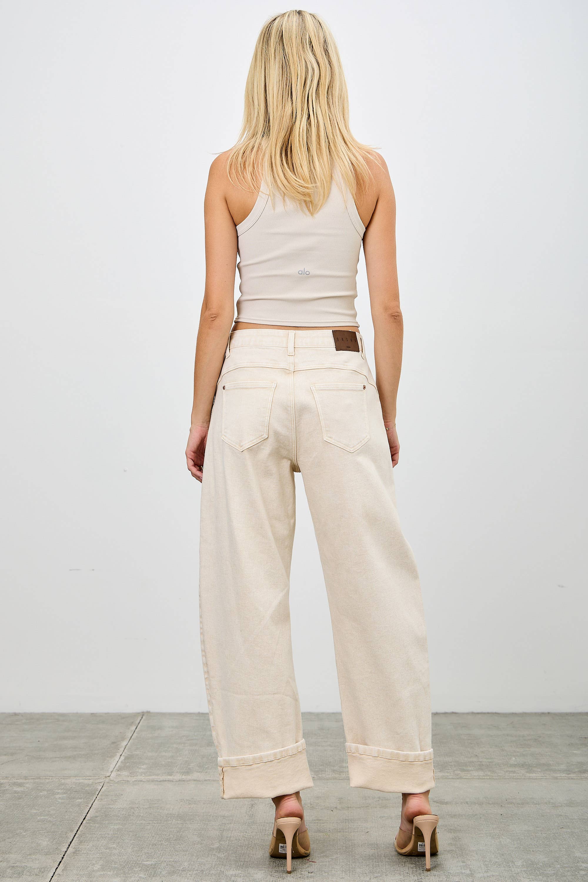 High rise cream barrel Jean