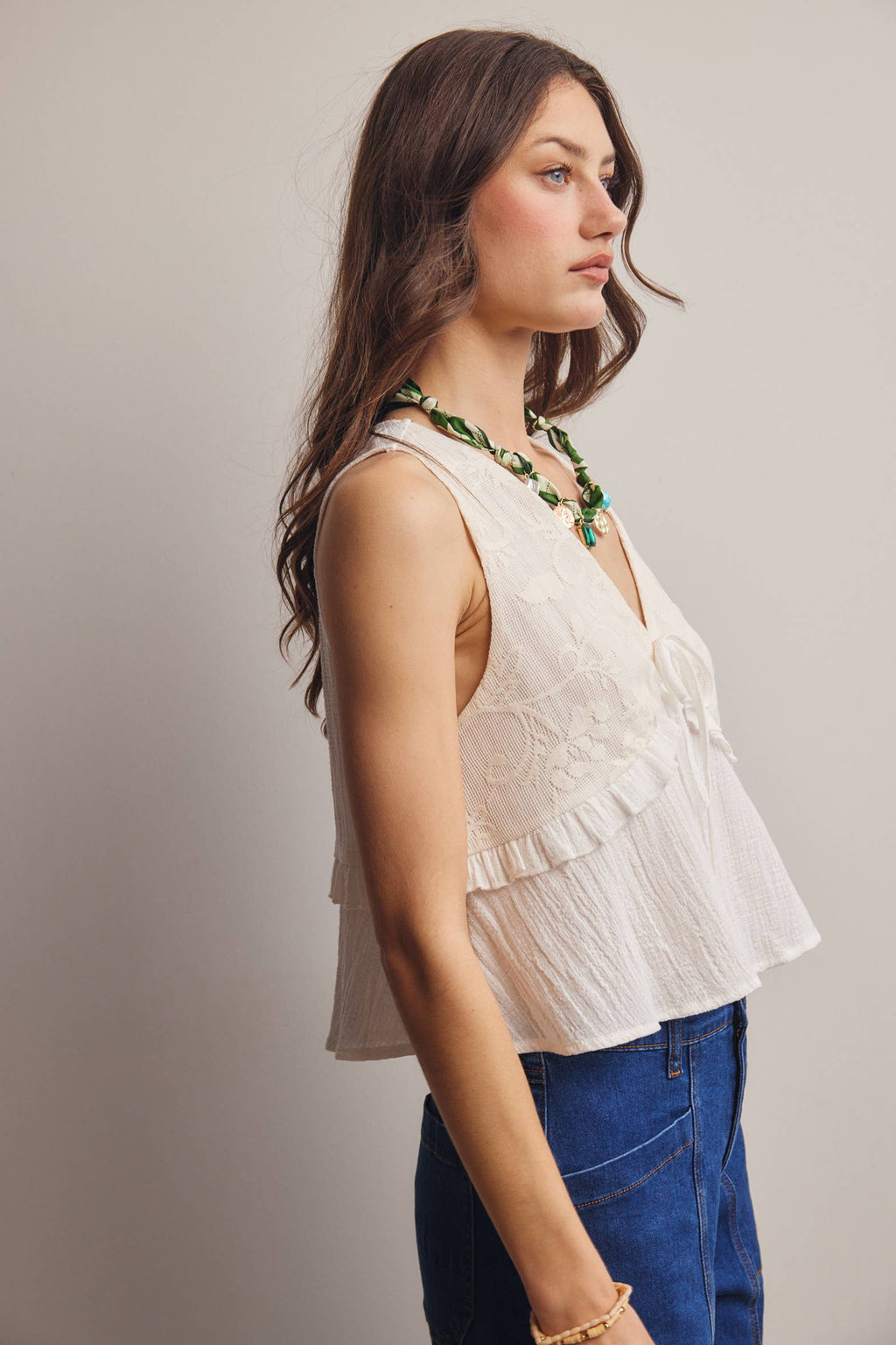 Lace Yoke Tie-Front