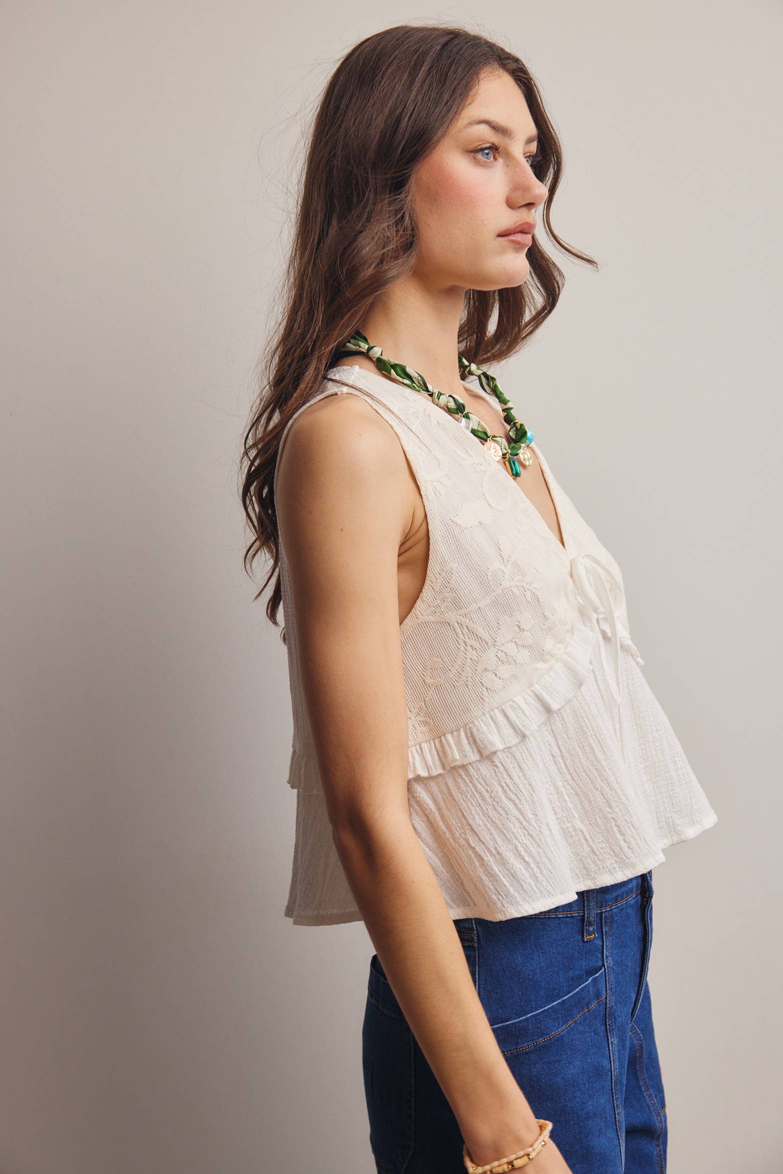 Lace Yoke Tie-Front