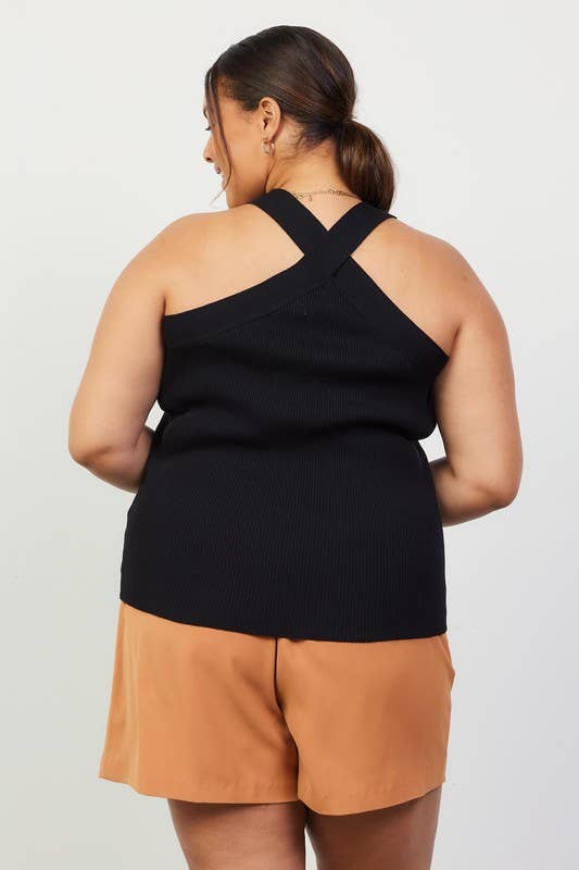 Crossed Neck Sleeveless Sweater Top