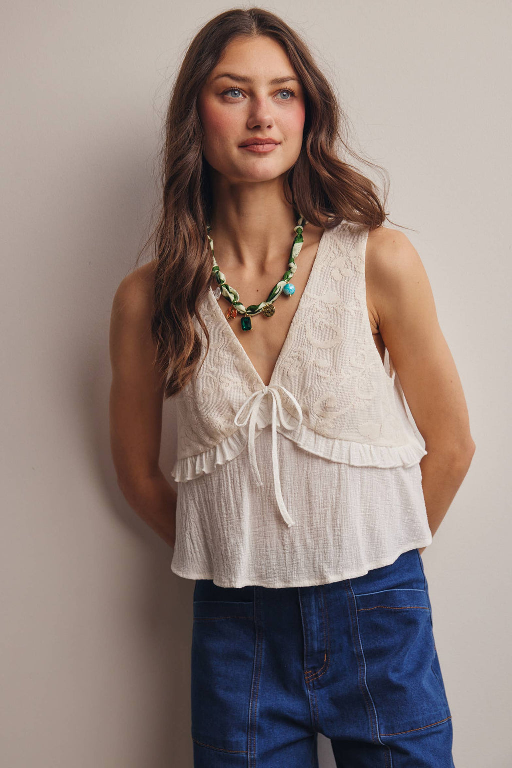 Lace Yoke Tie-Front