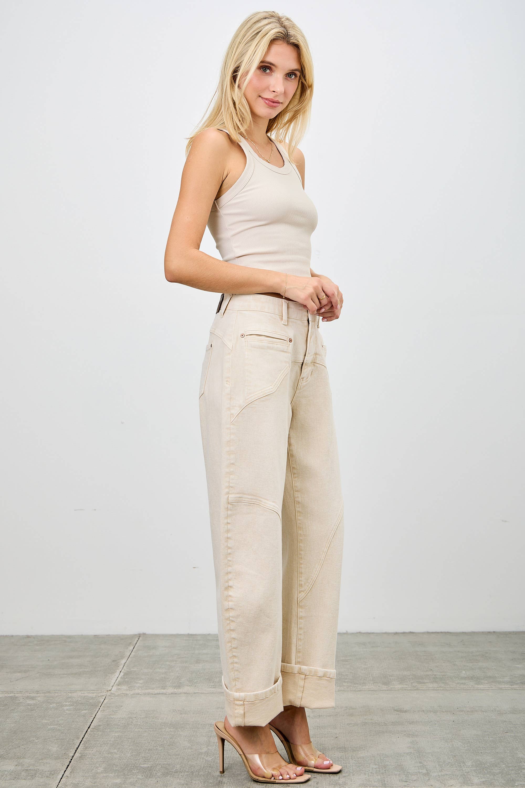 High rise cream barrel Jean