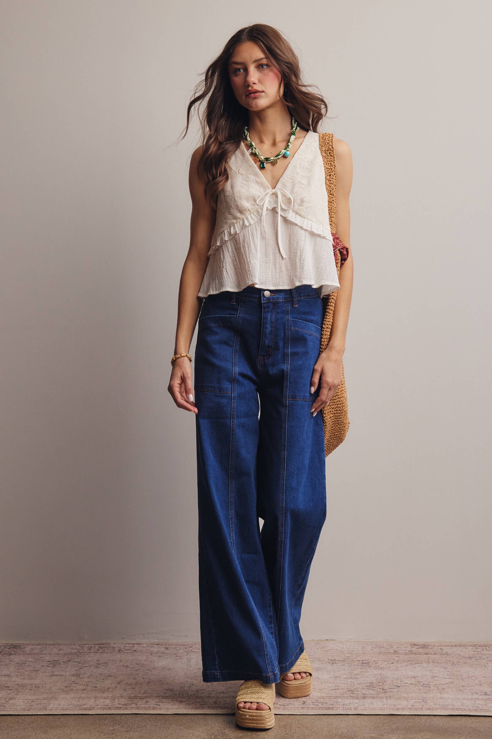 Lace Yoke Tie-Front