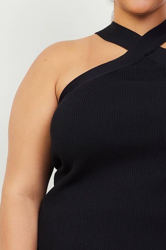 Crossed Neck Sleeveless Sweater Top