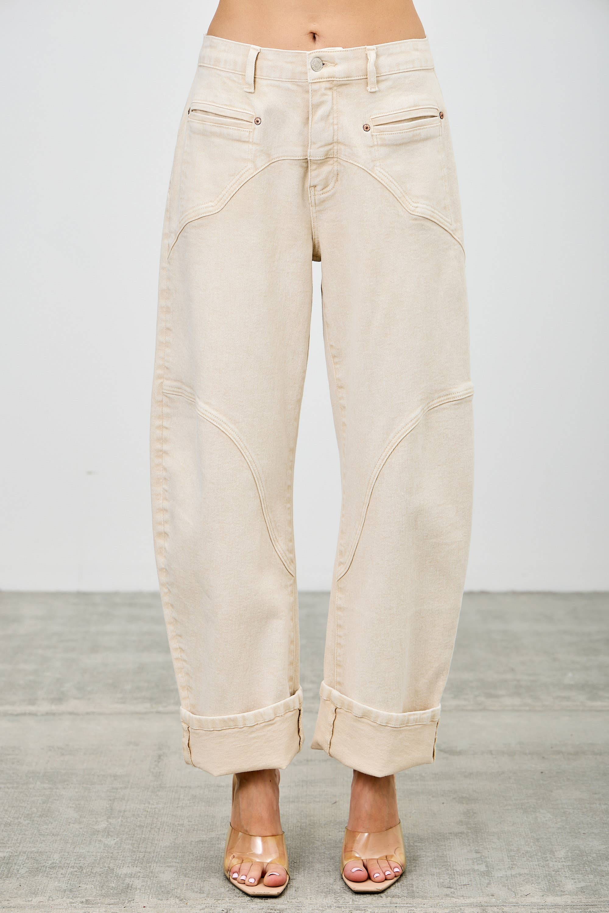 High rise cream barrel Jean